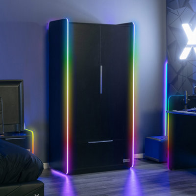 X Rocker Electra RGB Double Wardrobe 2 Doors 1 Drawer Shelf App