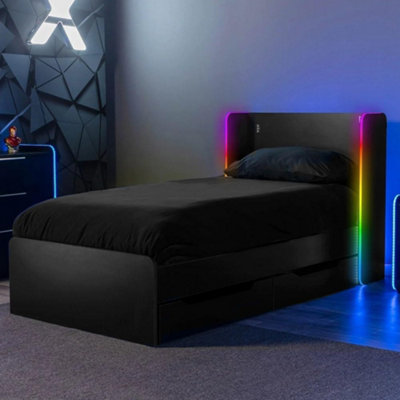 X-Rocker Electra RGB Single Gaming Bed with Underbed Storage Drawers, Neo Motion Sync Lighting with 90x190cm Mattress - BLACK