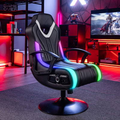 X-Rocker Fury RGB Gaming Chair with Audio Speakers for Juniors and Black Faux Leather Upholstery
