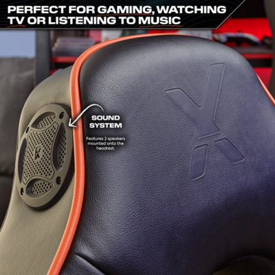X-Rocker G-Force Gaming Chair for Kids and Juniors with 2.1 Audio and Sound Vibration - BLACK