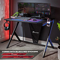 X Rocker Gaming Desk PC Computer Table Headset Hook Cup Holder Blue/Red Ocelot