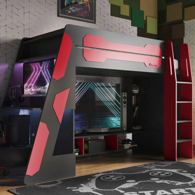 X-Rocker Garrison High Sleeper Gaming Bed Wooden Single 3ft Space ...