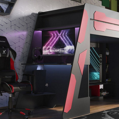 X-Rocker Garrison High Sleeper Gaming Bed Wooden Single 3ft Space ...