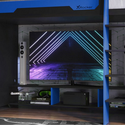 X Rocker Garrison High Sleeper Gaming Bunk Bed with Gaming Desk - Blue