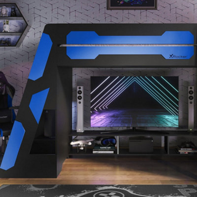 X Rocker Garrison High Sleeper Gaming Bunk Bed with Gaming Desk - Blue