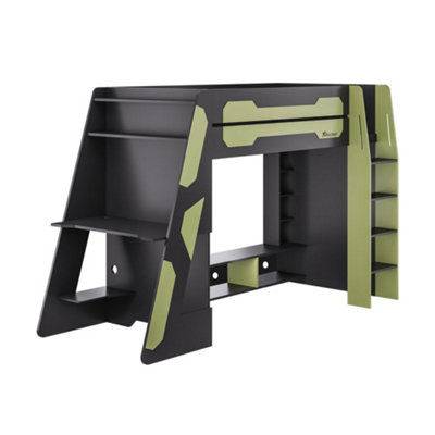 X Rocker Garrison High Sleeper Gaming Bunk Bed with Gaming Desk - Green