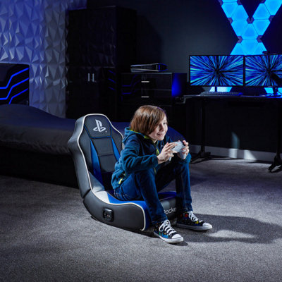 X-Rocker Geist, Officially Licensed Playstation 2.0 Audio Gaming Chair, Folding Floor Seat, PU Leather for PS4, PS5 - BLACK/BLUE