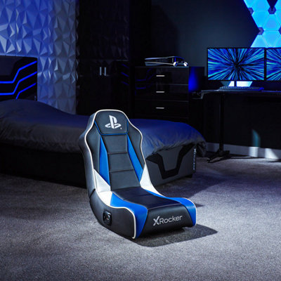 X-Rocker Geist, Officially Licensed Playstation 2.0 Audio Gaming Chair, Folding Floor Seat, PU Leather for PS4, PS5 - BLACK/BLUE