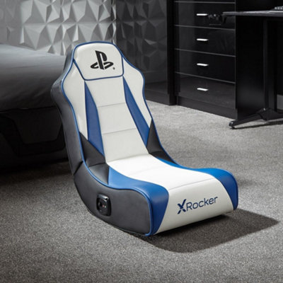 X-Rocker Geist, Officially Licensed Playstation 2.0 Audio Gaming Chair, Folding Floor Seat, PU Leather for PS4, PS5 - WHITE/BLUE