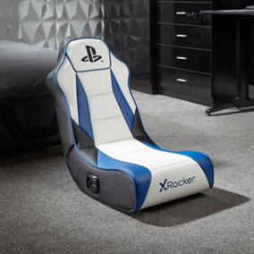 X-Rocker Geist, Officially Licensed Playstation 2.0 Audio Gaming Chair, Folding Floor Seat, PU Leather for PS4, PS5 - WHITE/BLUE