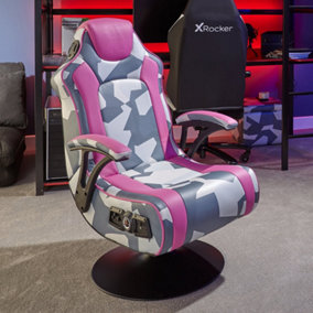 X Rocker Geo Camo 2.1 Gaming chair Wireless Bluetooth Audio Vibration Pink Grey