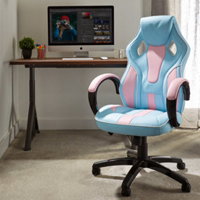 X Rocker Home Office chair Adjustable Gaming Swivel Seat Pink Blue PU Maverick