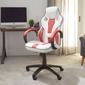 X Rocker Home Office chair PU Leather Adjustable Gaming Seat White Red Maverick