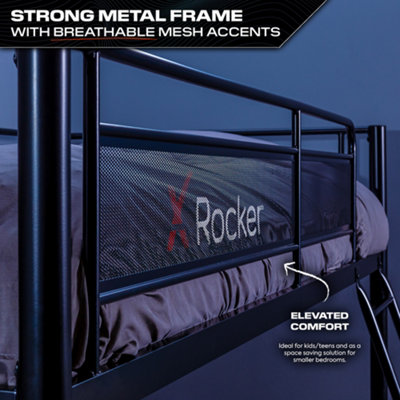 X-Rocker HQ Gaming Bunk Bed with Large Desk Kids Loft High Sleeper 3ft Single - BLACK
