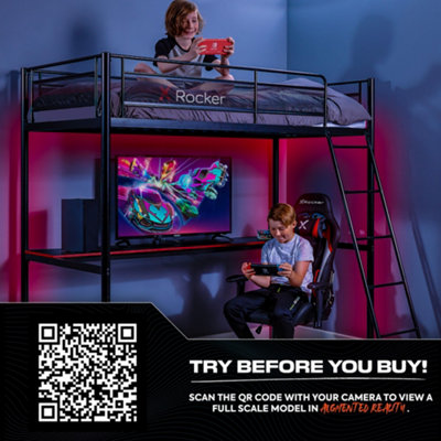 X-Rocker HQ Gaming Bunk Bed with Large Desk Kids Loft High Sleeper 3ft ...