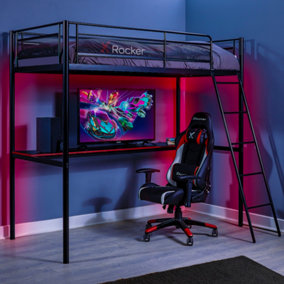 X Rocker HQ Gaming Bunk Bed with Large Desk Kids Loft High Sleeper with 3ft Single Mattress Included