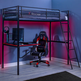 X Rocker Icarus XL High Sleeper 3ft Single Metal Loft Bed Kids Bunk Gaming Desk