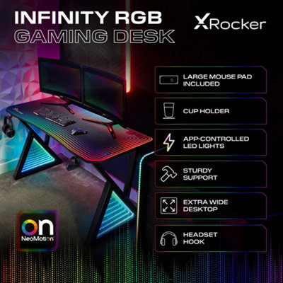 X Rocker Infinity RGB 140cm App-Controlled LED Gaming Desk with Full ...