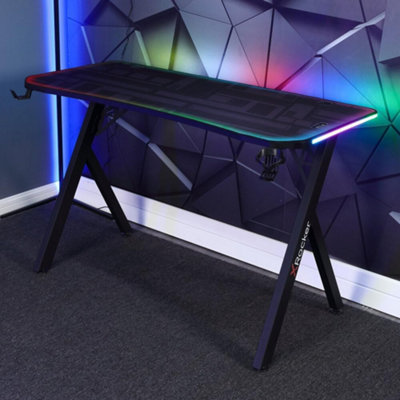 X-Rocker Lumio 120 x 61cm RGB Gaming Desk, Large Gaming Table with Headphone Hook and Cup Holder Office Desk with FREE Mousemat