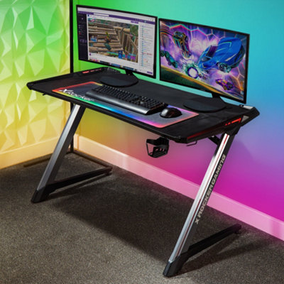X Rocker Lynx RGB Gaming Desk 120 x 61cm PC Computer Desk with Cupholder and Headphone
