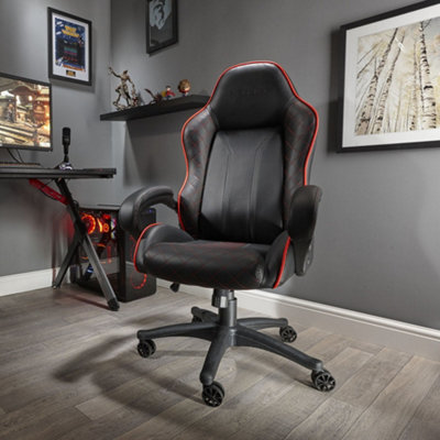 X-Rocker Maelstrom Office Chair, Adjustable Swivel Gaming Chair with Back Support, Faux Leather - BLACK / RED