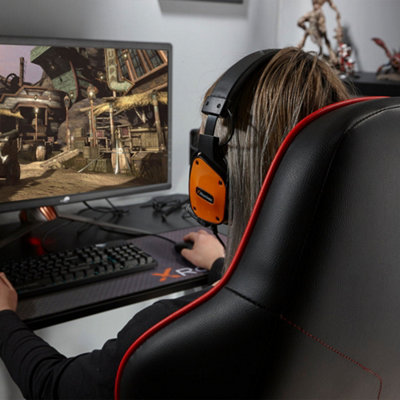 X-Rocker Maelstrom Office Chair, Adjustable Swivel Gaming Chair with Back Support, Faux Leather - BLACK / RED