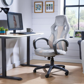 X Rocker Maverick PC Office Gaming Chair, Ergonomic Computer Desk Chair, Mid Back Chair, Head Rest & Lumbar Support - PINK / GREY