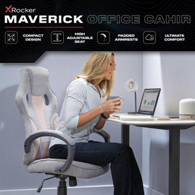 X Rocker Maverick PC Office Gaming Chair, Ergonomic Computer Desk Chair, Mid Back Chair, Head Rest & Lumbar Support - PINK / GREY