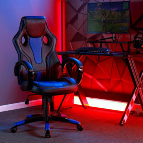 X-Rocker Maverick PC Office Gaming Chair, Mid-Back Support Ergonomic Computer Desk Chair, Faux Leather - BLACK / BLUE