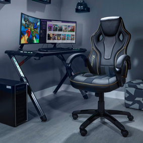 X-Rocker Maverick PC Office Gaming Chair, Mid-Back Support Ergonomic Computer Desk Chair, Faux Leather - BLACK / GOLD