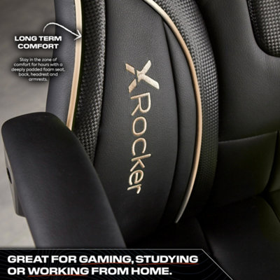 X-Rocker Maverick PC Office Gaming Chair, Mid-Back Support Ergonomic Computer Desk Chair, Faux Leather - BLACK / GOLD