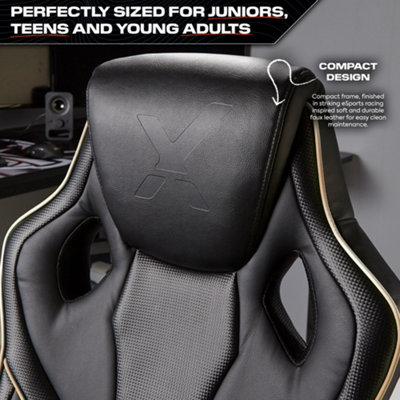 X-Rocker Maverick PC Office Gaming Chair, Mid-Back Support Ergonomic Computer Desk Chair, Faux Leather - BLACK / GOLD