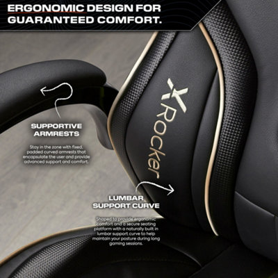 X-Rocker Maverick PC Office Gaming Chair, Mid-Back Support Ergonomic Computer Desk Chair, Faux Leather - BLACK / GOLD
