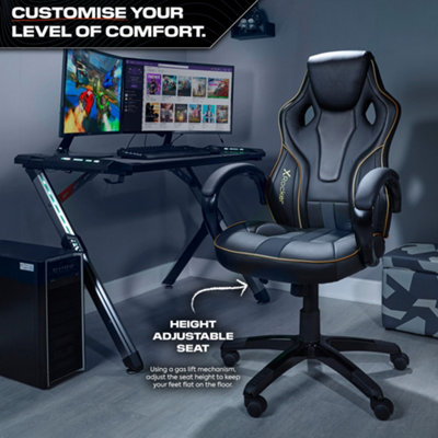 X-Rocker Maverick PC Office Gaming Chair, Mid-Back Support Ergonomic Computer Desk Chair, Faux Leather - BLACK / GOLD
