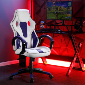 X Rocker Maverick PC Office Gaming Chair, Mid-Back Support Ergonomic Computer Desk Chair, Faux Leather - WHITE / BLUE