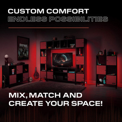 X Rocker Mesh-Tek Bedside Cabinet Table - Black / Red