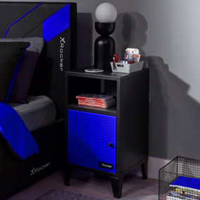 X-Rocker Mesh-Tek Metal Bedside Table Storage Cabinet Unit Nightstand - BLACK / BLUE