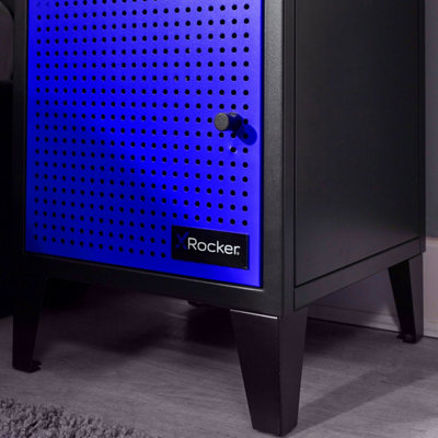 X-Rocker Mesh-Tek Metal Bedside Table Storage Cabinet Unit Nightstand - BLACK / BLUE