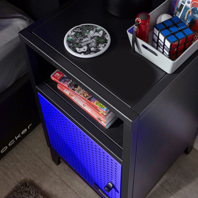X-Rocker Mesh-Tek Metal Bedside Table Storage Cabinet Unit Nightstand - BLACK / BLUE