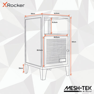 X-Rocker Mesh-Tek Metal Bedside Table Storage Cabinet Unit Nightstand - BLACK / BLUE