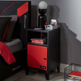 X-Rocker Mesh-Tek Metal Bedside Table Storage Cabinet Unit Nightstand - BLACK / RED