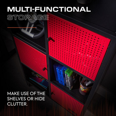 X Rocker Mesh-Tek Tall 6 Cube Storage Unit - Black / Red