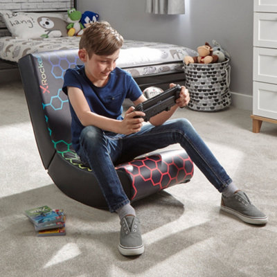 X-Rocker Neo Hex Kids Gaming Chair Foldable Video Floor Rocker Rocking Seat Console Chair for Juniors - BLACK