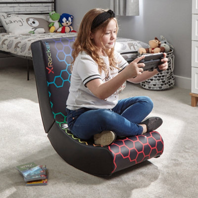 X-Rocker Neo Hex Kids Gaming Chair Foldable Video Floor Rocker Rocking Seat Console Chair for Juniors - BLACK