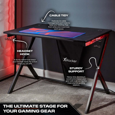 X Rocker Ocelot 115cm Gaming Desk with Mousepad - Carbon Black
