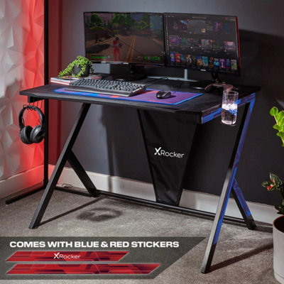 X-Rocker Ocelot Gaming Desk 155 x 73cm PC Computer Table with Headset Hook and Cup Holder - BLACK