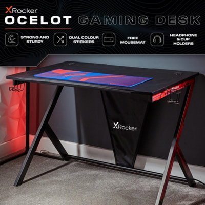 X-Rocker Ocelot Gaming Desk 155 x 73cm PC Computer Table with Headset Hook and Cup Holder - BLACK