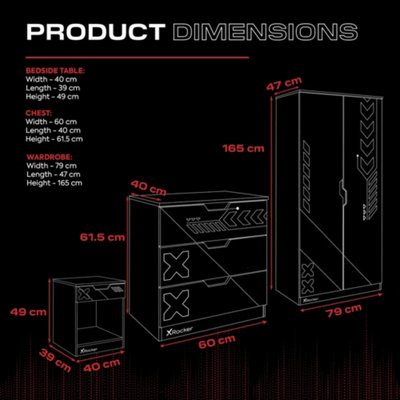 X Rocker Octane 3 Piece Bedroom Furniture Set - Red