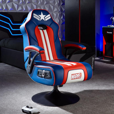 X Rocker Official Marvel Captain America Gaming Chair Folding Audio Gaming Pedestal with Wireless 2.1 Speakers Elite Edition