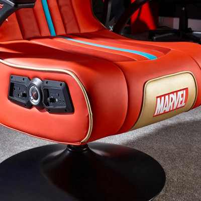 X Rocker Official Marvel Iron Man Gaming Chair Folding Audio Gaming Pedestal with Wireless Bluetooth 2.1 Speakers Elite Edition